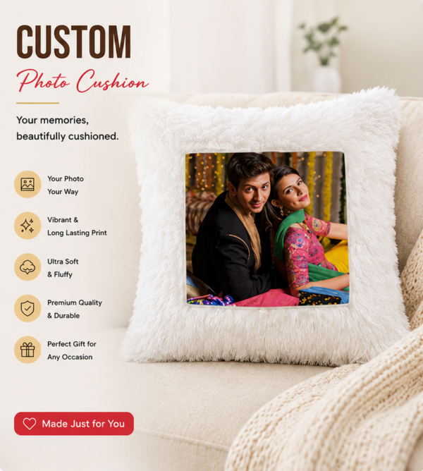 Custom Fur Photo Cushion | Personalized Soft Fluffy Pillow Gift for Couples & Loved Ones